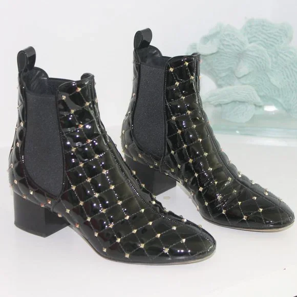Valentino Rockstud Black Patent LeatherAnkle Boot W/box. Size 37 Made In Italy - Picture 2 of 8